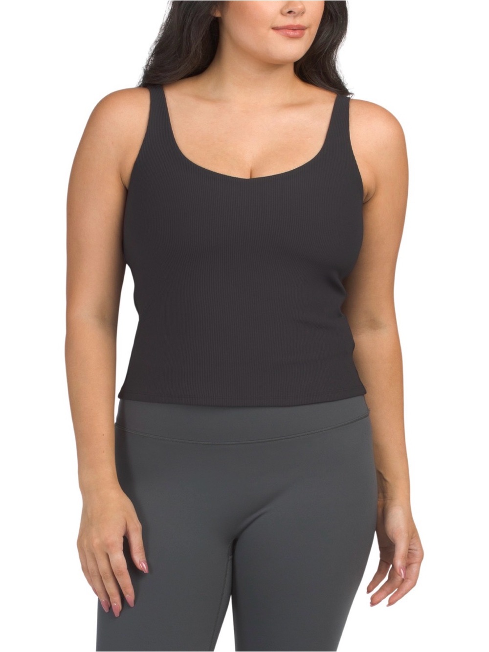 SPANX Black Ribbed 2 in 1 Scoop Tank Top